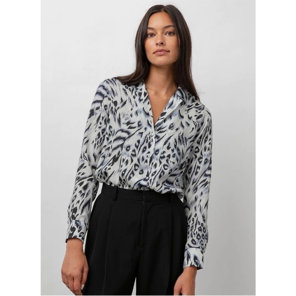 Rails Rebel Ivory Snow Leopard Silky Button Down